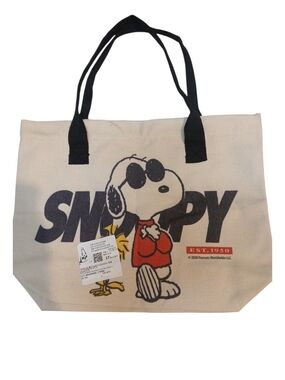 Peanuts -ECO Friendly NWT Snoopy/Woodstock Enjoying Life,Large Canvas Bag,Zipper